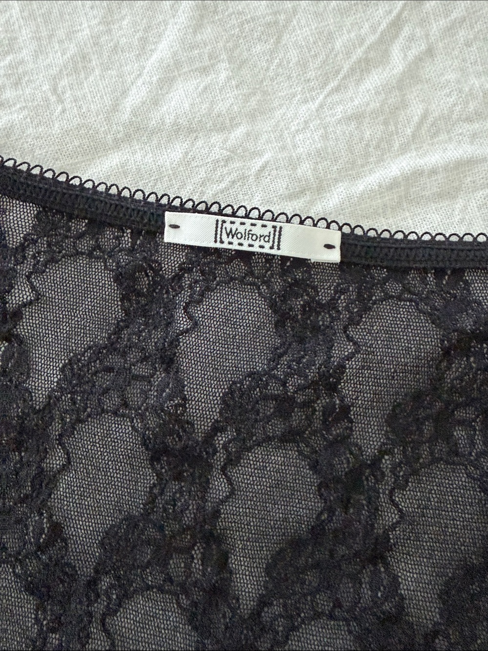 Wolford Black Sheer Lace Top Fitted Stretch Short Sleeve Blouse Size L - Picture 2 of 10